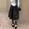 Saia de Bolinhas Estilo Coreano Feminina Outono Inverno Petite Formato Pera Saia Berkeley Cintura Alta Linha A Saia Guarda-Chuva Botão
