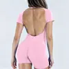 Body de Yoga Europeu e Americano Sem Costas Manga Curta Cintura Marcada Bumbum de Pêssego Shorts de Yoga Slim-fit Roupa Esportiva Roupas Fitness