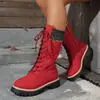 Botas de lana con cordones hasta la mitad de la pantorrilla para mujer de Amazon, nuevo estilo invierno 2025, forro de felpa, suela gruesa, plataforma de talla grande, botas estilo Martin en stock