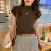 Camiseta de Manga Corta con Cuello Medio para Mujer, Nueva de Primavera y Verano, Ajustada, Suéter de Manga Corta, Camisa de Punto Base con Cuello Medio