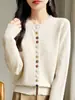 Jaqueta Suéter Retrô de Outono e Inverno para Mulheres, Casaco Preguiçoso, Tricô Grosso de 7 Pontos com Botões Coloridos Falsos, Design Único