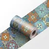 Azulejo de Rodapé com Padrão Estrela Geométrica Estilo Retro de Luxo Nórdico Borda Decorativa Autoadesiva à Prova d'Água para Parede de Cozinha e Banheiro