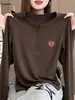 Elegante camiseta de manga larga para mujer con cuello de media apertura abotonado, moderna y versátil, con un toque de alta gama, un básico de otoño