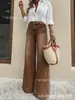 Nuevos jeans de moda europeos y americanos, color marrón lavado, pierna ancha, corte holgado, adelgazantes y que alargan la figura