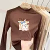 Camiseta de manga larga con cuello semi-alto, de forro polar de doble cara para otoño e invierno, cepillada para abrigar, perfecta como capa interior, linda para niñas pequeñas