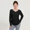 Roupa Fitness Manga Longa Decote V Franzido Efeito Emagrecedor Para Corrida ao Ar Livre Esportes Pilates Secagem Rápida Tamanho Grande Roupa para Mulher Plus Size