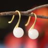 Pendientes de jade hetiano de oro antiguo, diseño de nicho femenino, ligeros, lujosos, con temperamento dorado, pendientes con gancho para la oreja