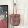 Bolsa de Palha Trançada com Bordado de Letra no Ombro Nova Bolsa de Palha Grande Capacidade Vazada Bolsa Trançada Bolsa de Praia para Férias Bolsa Feminina Versátil
