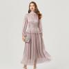 Elegante y elegante vestido de mujer para comercio exterior, primavera y verano, nuevo estilo con cuello vertical y volantes de manga larga con incrustaciones de diamantes.