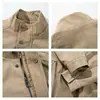 Chaqueta de trabajo corta retro americana para otoño, chaqueta para hombre con cuello mao, botones a presión y cremallera con bolsillos, top casual holgado para mujer