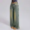 [Personalización de Jeans] Pantalones Rectos Sueltos de Pierna Ancha Transfronterizos Latinoamericanos Ropa de Denim Elástico de Algodón Europea y Americana Personalización