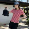 Precio Real de IA Camiseta de Manga Corta Rayada para Mujer Verano 2026 Nueva Cuello Redondo Versátil Adelgazante Top Corto Moderno