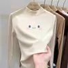 Camiseta casual de manga comprida infantil, novo estilo 2026, camada interna quentinha para meninas, top com gola alta e meio zíper em fleece dupla face