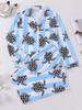 Comercio Exterior Transfronterizo Primavera y Otoño Casual Cómodo Estampado de Tortuga Manga Larga Pantalón Largo Estilo Europeo y Americano Conjunto de Pijama Ropa para el Hogar Pijama para Mujer