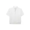 Camisa Polo de metal con media cremallera y cuello mao estilo coreano para hombre, diseño único, corte holgado deconstruido con hombreras, camiseta de manga corta, marca de moda