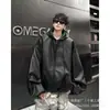 Chaqueta de Cuero con Capucha Silueta Negra Americana Street para Hombre Otoño e Invierno Chaqueta Corta Versátil Chaqueta de Motocicleta Cleanfit
