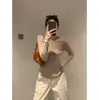 Suéter Tricot Azul Versailles Gola Redonda Manga Longa Suave para Mulheres, Top Base Ajustado para Mulheres Baixas no Início do Outono