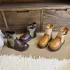 Botas femininas de lona patchwork color block para outono e inverno, cor marrom, de cano médio, estilo Martin, botas de cano curto estilo princesa, amarelas, estilo britânico retrô