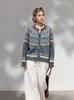 Cardigã de tricô Fair Isle para mulheres, nova coleção outono/inverno 2026, casual, versátil, de caimento solto e emagrecedor, tipo casaco suéter