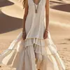 Chegada Nova Primavera/Verão 2026 Estação Independente Amazon Vestido Feminino Sem Mangas de Algodão e Linho com Barra Larga