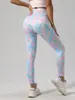 Pantalones de yoga ajustados para mujer con estampado de degradado digital europeo y americano, nueva moda, longitud de nueve puntos, suaves para deportes, fitness y ocio