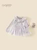 Vestido de Outono com Manga Longa para Meninas 2026 Nova Moda Roupas de Renda para Bebês Meninas Tops Infantis Primavera e Outono