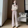 Calça de Toalha Grossa com Forro de Fleece 2026 Primavera Quente Casual Versátil Calça de Pernas Retas Cintura Alta Estilosa Calça de Pernas Largas para Mulheres