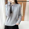 Suéter de punto con cuello polo estilo francés para mujer, de media botonadura, manga larga, simple y elegante, jersey básico casual