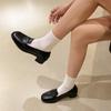 Mocasines básicos versátiles de piel de vaca con textura completa por dentro y por fuera, otoño 2023, tacón medio grueso, punta redonda, boca profunda, planos para mujer