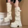 Botas Adelgazantes que Aumentan la Altura de Suela Gruesa Botas Largas para Mujer 2026 Nuevo Otoño Estilo Coreano Botas para Pantalones con Hebilla Botas de Motocicleta