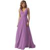 Vestido Feminino Amazon Ombro Decote V Chiffon Alça Madrinha Longo A-Bainha Saia Plissada Vestido Formal de Noite