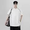 Camiseta Masculina de Manga Curta com Retalhos Desconstruídos Verão Novo Streetwear Americano Pesada Jovem Solta Casual Manga Meia-manga