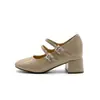 Sapatos Mary Jane Nude com Duas Tiras, Aumento de Altura de 8CM, Estilo Francês com Strass, para Mulheres, para o Trabalho, Elegantes, Quentes, de Salto Alto, Estilo Feminino