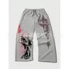 Comercio Exterior Transfronterizo Estilo Nuevo Primavera y Otoño Patrón Callejero Personalizado Estampado Pantalones Casuales Rectos Retro Americano para Hombres y Mujeres