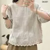 2026 Nuevo Verano Algodón Lino Pulóver Retro Manga Corta Camiseta Casual Talla Grande Algodón Lino Top Holgado Camisa Pequeña Artística