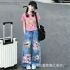 Conjunto de Verano para Niñas 2026 Nuevo Estilo Coreano de Moda Casual Dibujos Animados Jeans Conjunto de Dos Piezas para Niños Mayores
