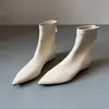 Botas Slim Aumentadoras de Altura para o Trabalho ~ 4,5 cm Bico Fino Couro Macio Botas Stretch com Zíper Traseiro Botas Anabela Nova Pele de Ovelha Macia