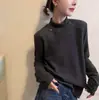 Primavera, Otoño e Invierno 2025 Nueva Moda Coreana Elegante Camiseta Base de Manga Larga Térmica Holgada Adelgazante con Cuello Medio Alto para Mujer