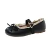 Zapatos planos de cuero retro con lazo y punta redonda para mujer, primavera-verano 2026, combinados con faldas, zapatos Mary Jane de tira poco profunda