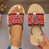 Novas Sandálias de Dedo com Salto Anabela Estilo Fada de Verão para Mulheres, Tecido de Palha Floral com Solado Grosso Casual para Férias no Campo e Praia