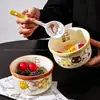 Tigela Cerâmica Criativa de Animal Desenho Animado com Escala, Tigela Infantil, Conjunto de Louças Domésticas de Alto Valor, Tigela de Arroz para Alimentação Complementar de Bebê