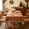 Toalha de mesa xadrez verde e vermelha de Natal com franjas, toalha de mesa retrô estilo americano para feriados, toalha de mesa de tecido para decoração de festa no atacado