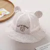 Gorro a Cuadros de Oso Fresco y Elegante, Sombrero Cubeta para Bebé Súper Lindo, Sombrero de Playa, Sombrero de Pescador para Proteger del Sol en Verano, Gorro de Malla para Niños