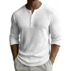 Amazon Y2 Transfronterizo Ropa de hombre europea y americana Estampado digital Camisa POLO Henley casual de manga larga para hombre de dos tonos con 3 botones