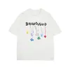 Camiseta de Manga Corta con Estampado de Graffiti de Letras Moda Callejera Europea y Americana Suelta Casual de Verano para Hombre Top de Media Manga