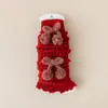 Calcetines de niña para Amazon transfronterizos, calcetines de punto afelpado estilo preppy para niños, calcetines largos hasta la pantorrilla para niñas, rojo al por mayor