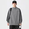 Cardigã com Gola Patchwork Listrada Masculino Outono e Inverno Novo Estilo Japonês Retrô Versátil Casual para Casais