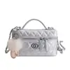Bolsa Caja de Maquillaje Vintage, Bolsa Pequeña con Acabado Texturizado, Cadena Acolchada Estilo Chanel, Bolso de Hombro y Cruzado de Lujo Ligero para Mujer