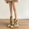 Botas Vintage de Media Caña con Hebilla para Mujer 2025 Otoño/Invierno Nuevas Botas Occidentales Versátiles Adelgazantes con Aumento de Altura Oculto Botas Martin