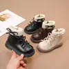 Botas Martin para niñas con forro de polar, nuevo estilo invernal, con un dulce diseño de lazo tipo princesa, botines para niños, cálidas y antideslizantes, botas de cuero
